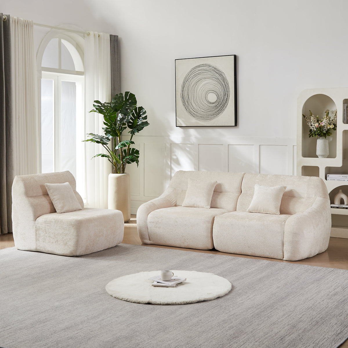 123.2-Inch Modern Luxury Curved Corner Sectional Sofa beige fabric by HouseOfZazla, modular on Tampa Home & Garden Store