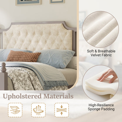 Queen Size Upholstered Platform Bed with Button Tufted Beige Headboard, HouseOfZazla gray frame on Tampa Home & Garden Store