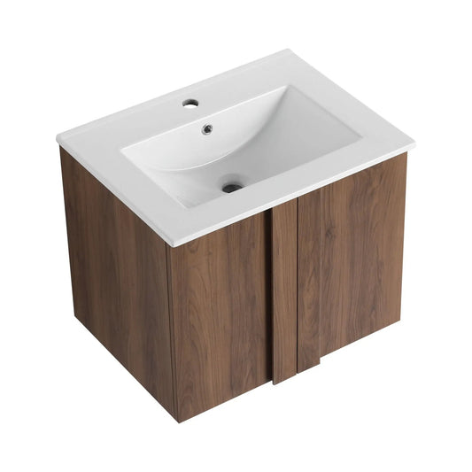 Floating vanity with sink, white basin atop wood cabinet, Unique Piece Furniture on Tampa Home & Garden Store