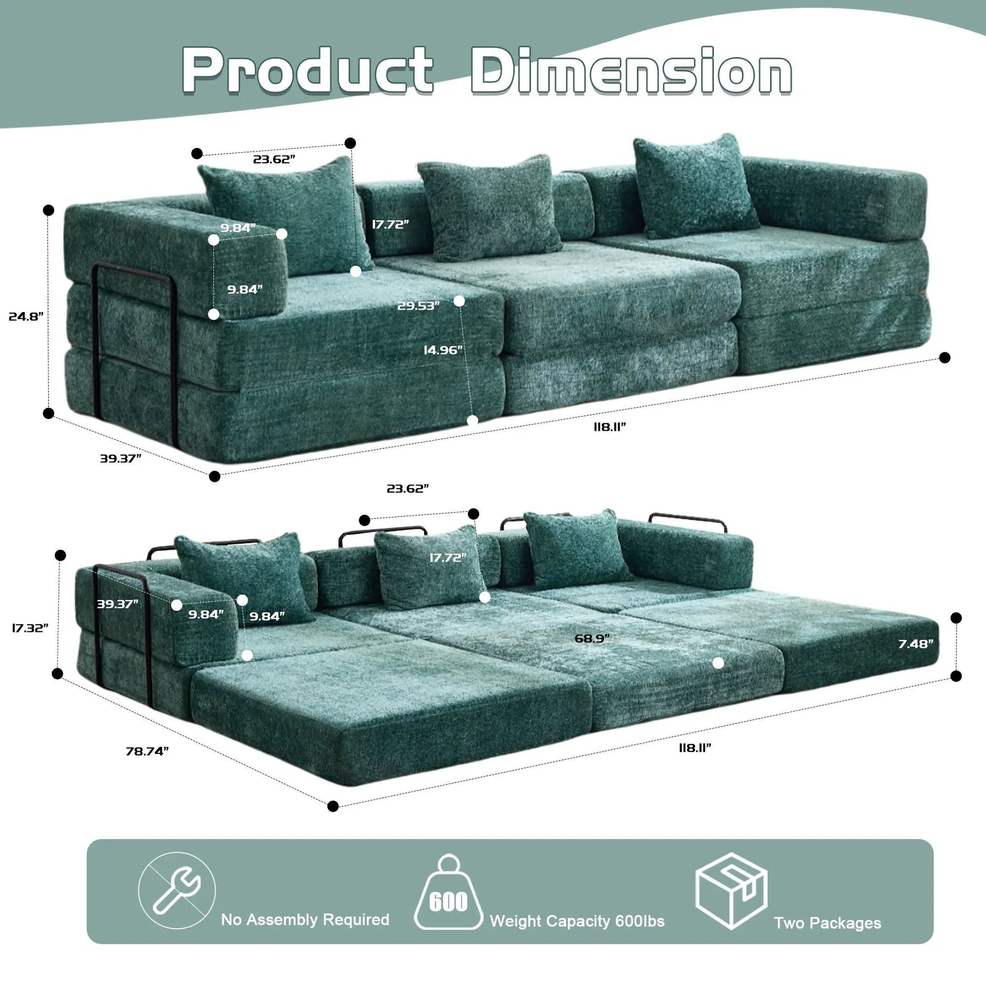 Convertible floor sofa bed futon modular sectional teal by Unique Piece Furniture on Tampa Home & Garden Store