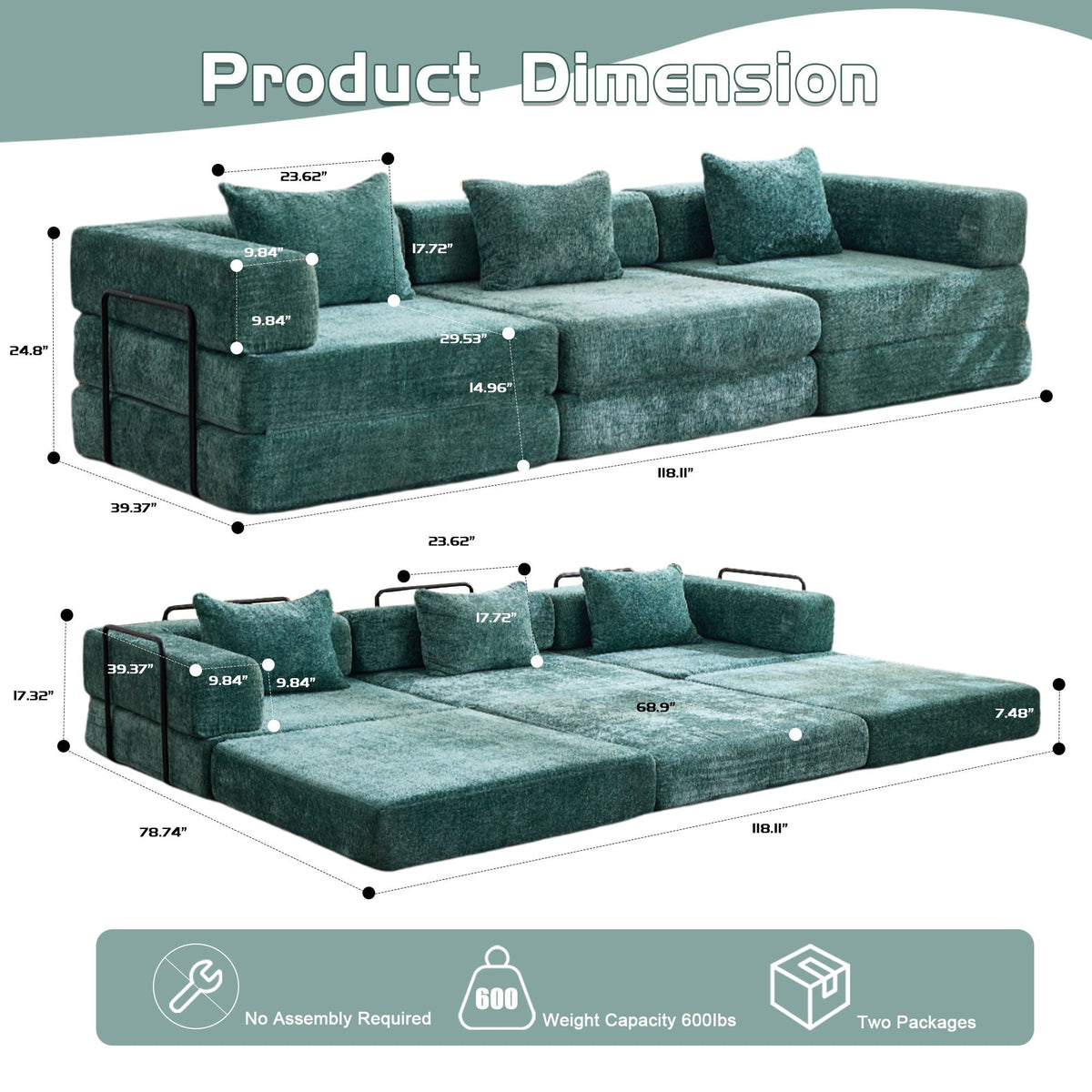 Convertible floor futon sofa by HouseOfZazla in teal modular sectional with cushions on Tampa Home & Garden Store