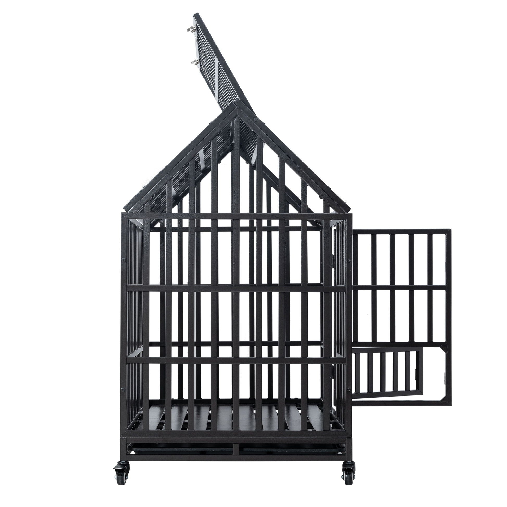 Heavy duty dog crate with lockable wheels, black metal cage on casters on Tampa Home & Garden Store