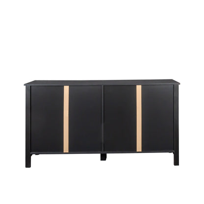 Cabinet with 4 doors and 4 open shelves in black with copper-tone vertical trim by HouseOfZazla on Tampa Home & Garden Store