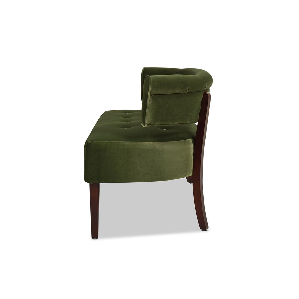 Jared Versatile Roll Arm Tufted Bench Settee green velvet with dark wood legs on Tampa Home & Garden Store