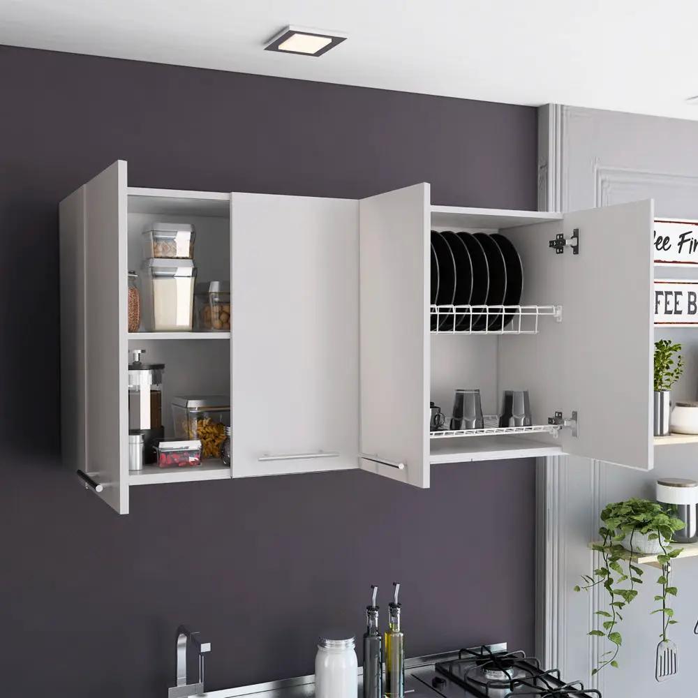 Wall cabinet white with four doors, two internal shelves and glassware plate rack organizer on Tampa Home & Garden Store