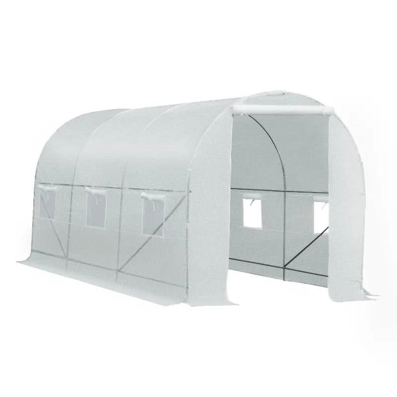 14.7 Ft x 6.5 Ft Outdoor Greenhouse w/ Heavy Duty Steel Frame and White PE Cover - Tampa Home & Garden Store
