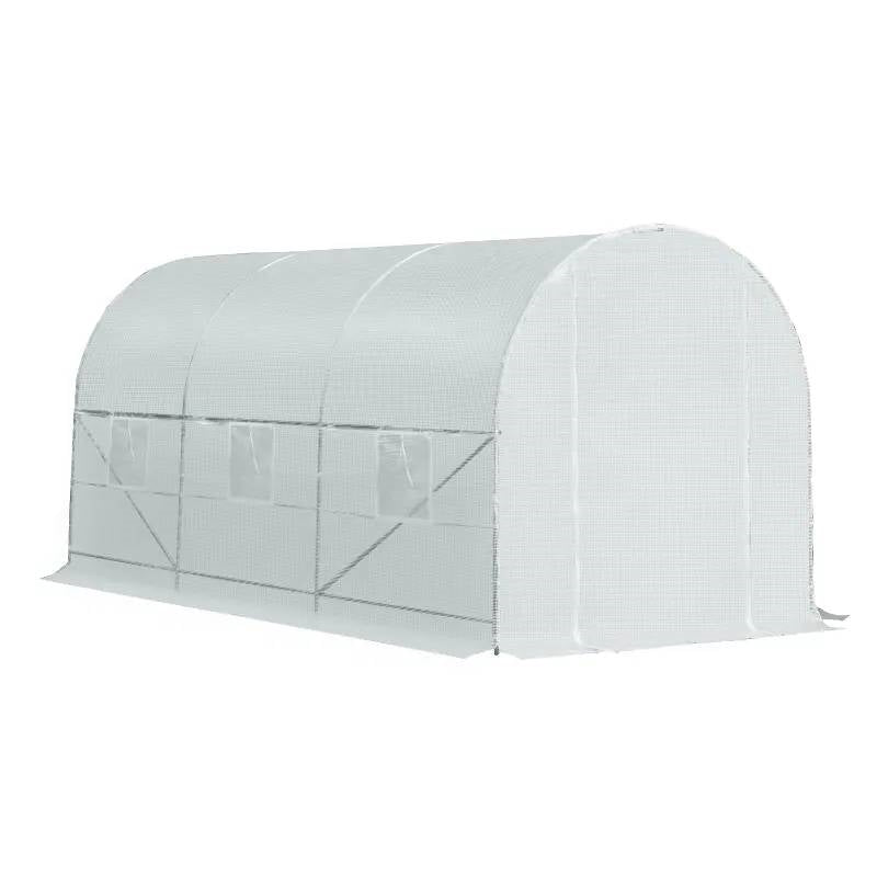 14.7 Ft x 6.5 Ft Outdoor Greenhouse w/ Heavy Duty Steel Frame and White PE Cover - Tampa Home & Garden Store