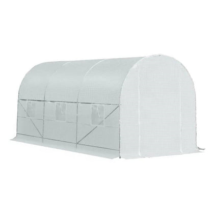 14.7 Ft x 6.5 Ft Outdoor Greenhouse w/ Heavy Duty Steel Frame and White PE Cover - Tampa Home & Garden Store