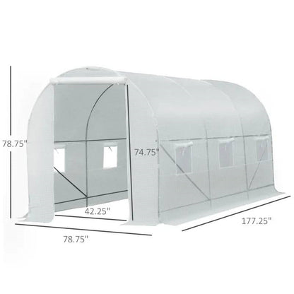 14.7 Ft x 6.5 Ft Outdoor Greenhouse w/ Heavy Duty Steel Frame and White PE Cover - Tampa Home & Garden Store