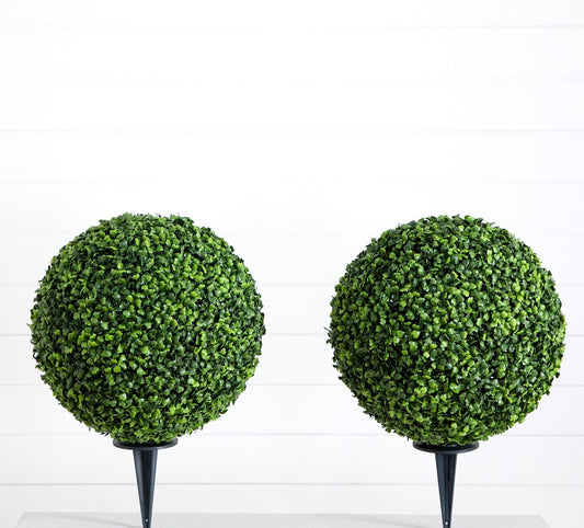 14” Artificial Boxwood Ball Topiary with Integrated Ground Stake UV Resistant - Tampa Home & Garden Store