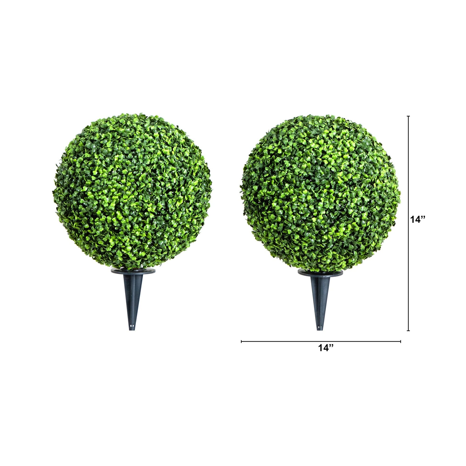 14” Artificial Boxwood Ball Topiary with Integrated Ground Stake UV Resistant - Tampa Home & Garden Store