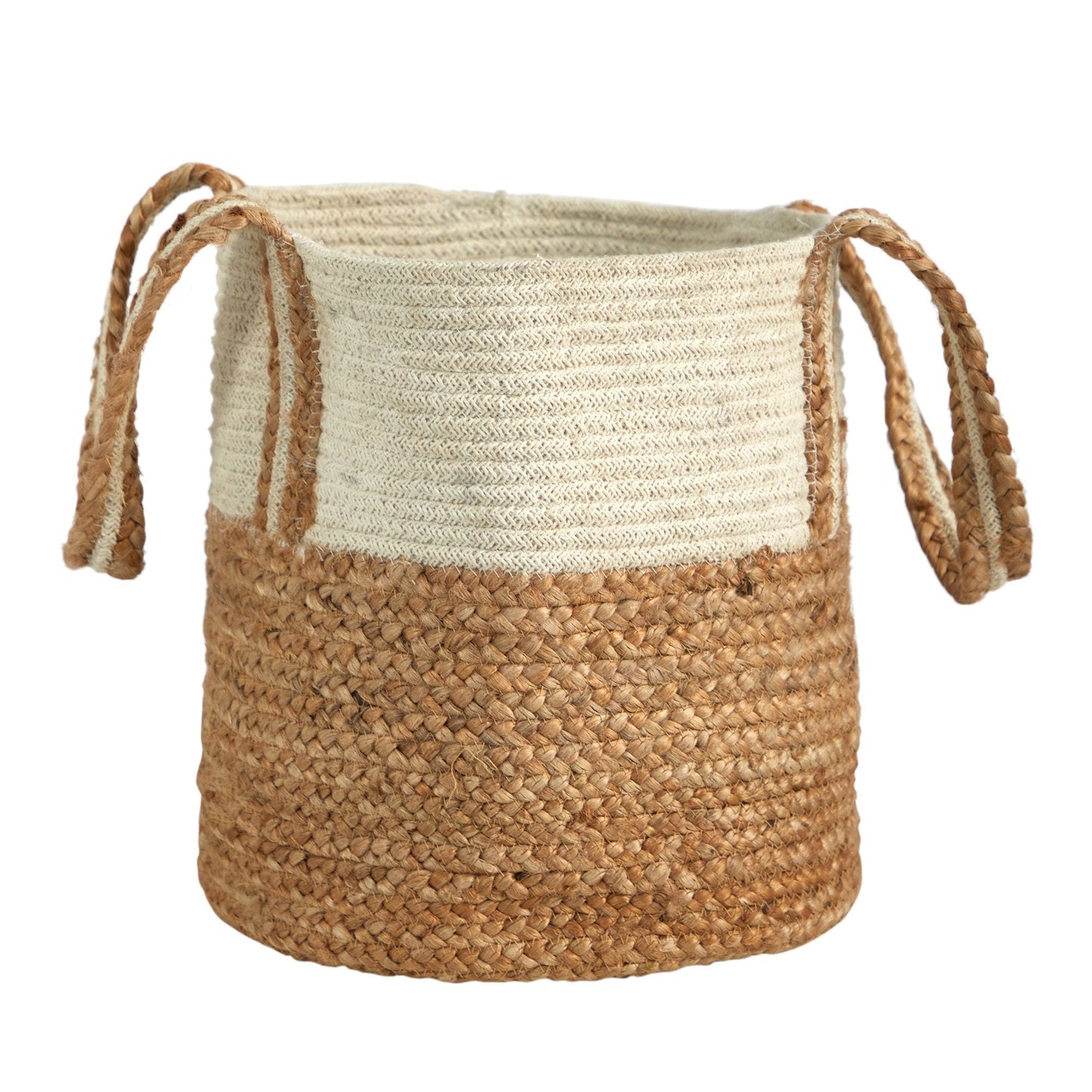 14” Boho Chic Basket Natural Cotton and Jute with Handles - Tampa Home & Garden Store