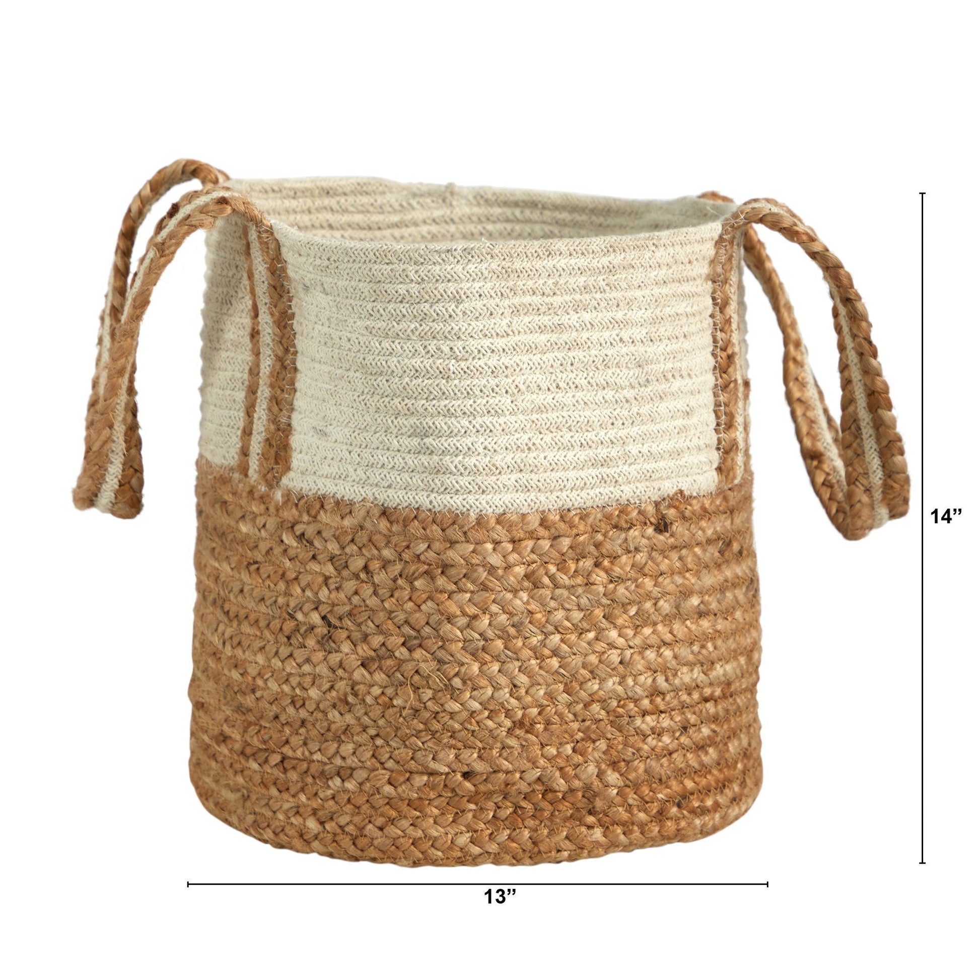 14” Boho Chic Basket Natural Cotton and Jute with Handles - Tampa Home & Garden Store