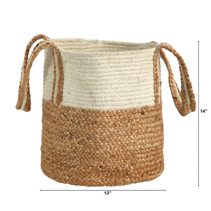 14” Boho Chic Basket Natural Cotton and Jute with Handles - Tampa Home & Garden Store