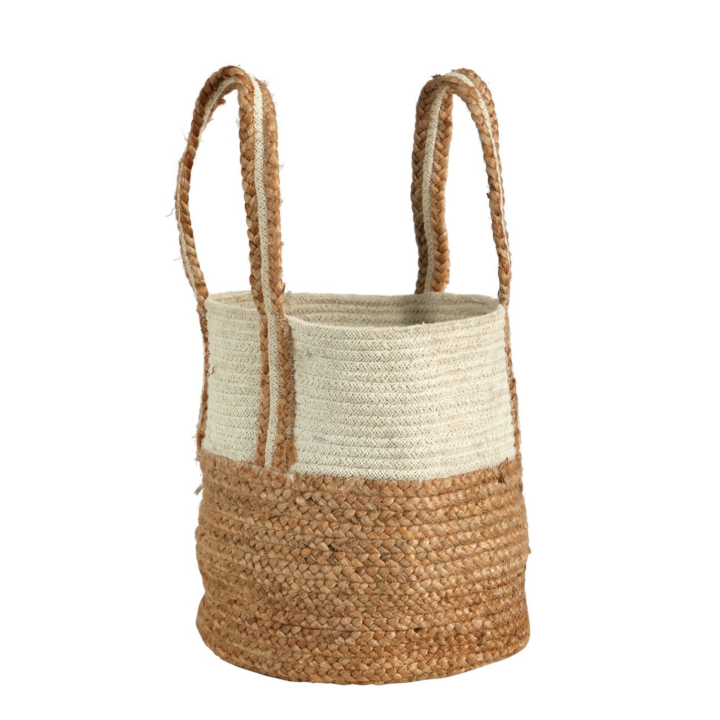 14” Boho Chic Basket Natural Cotton and Jute with Handles - Tampa Home & Garden Store