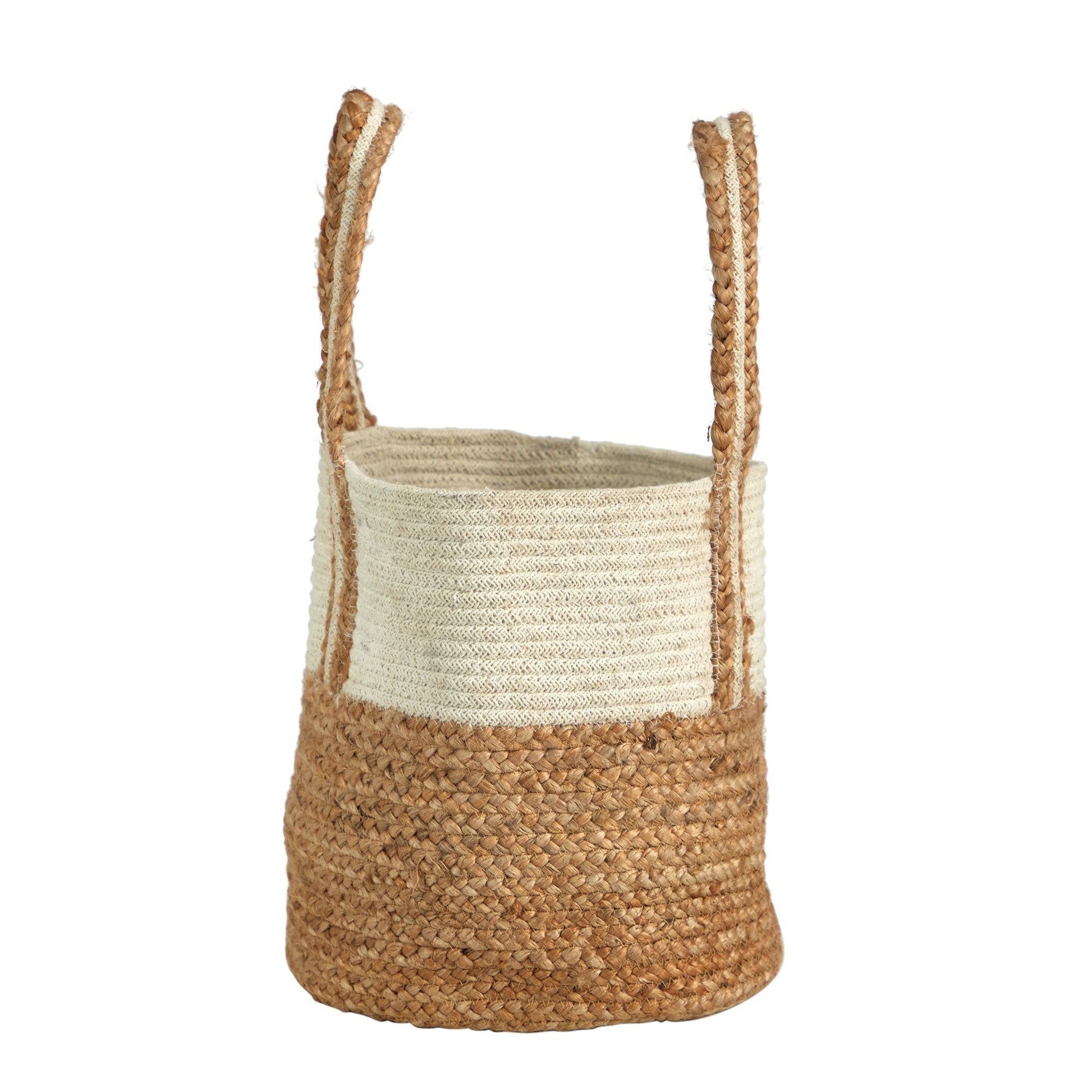 14” Boho Chic Basket Natural Cotton and Jute with Handles - Tampa Home & Garden Store