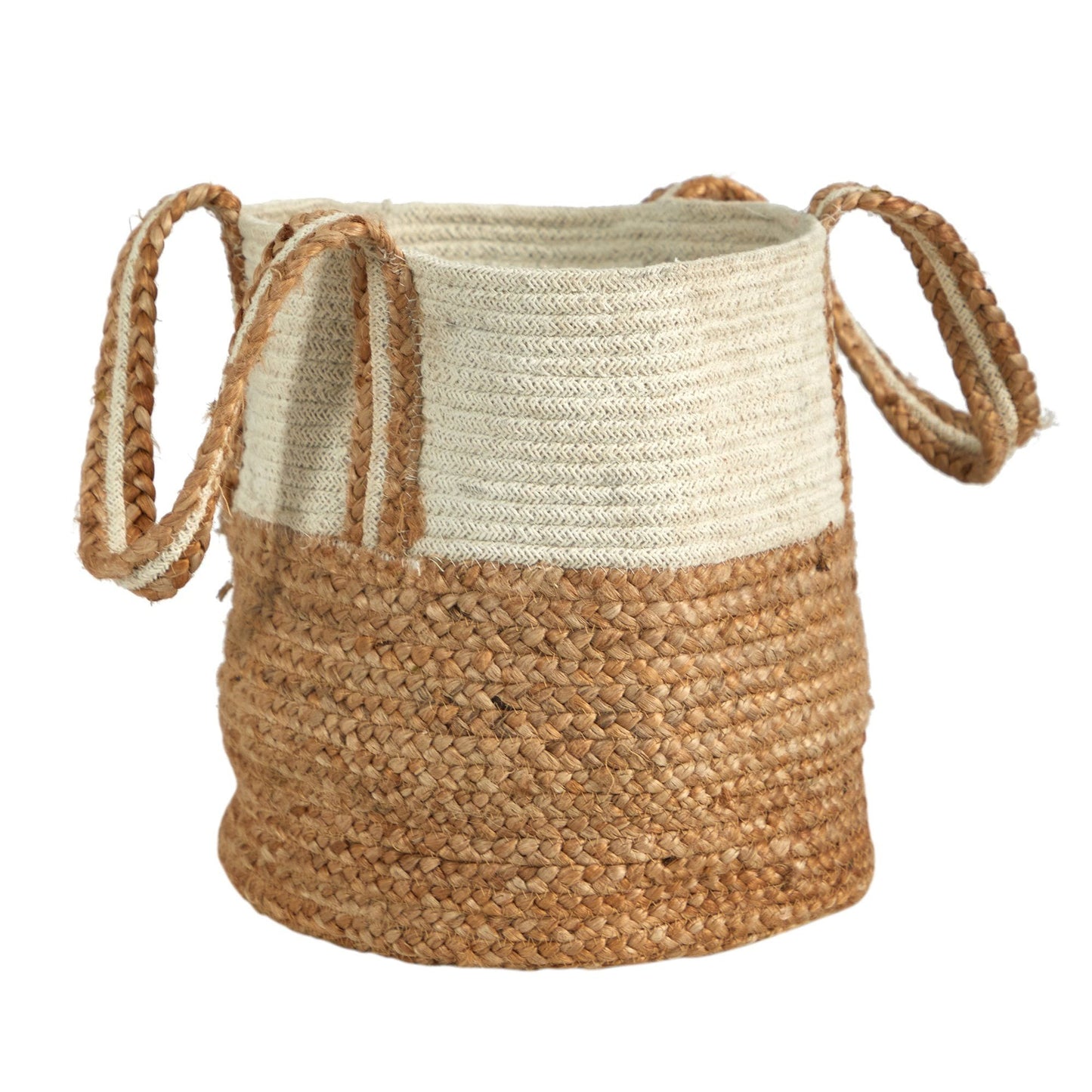 14” Boho Chic Basket Natural Cotton and Jute with Handles - Tampa Home & Garden Store