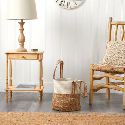 14” Boho Chic Basket Natural Cotton and Jute with Handles - Tampa Home & Garden Store