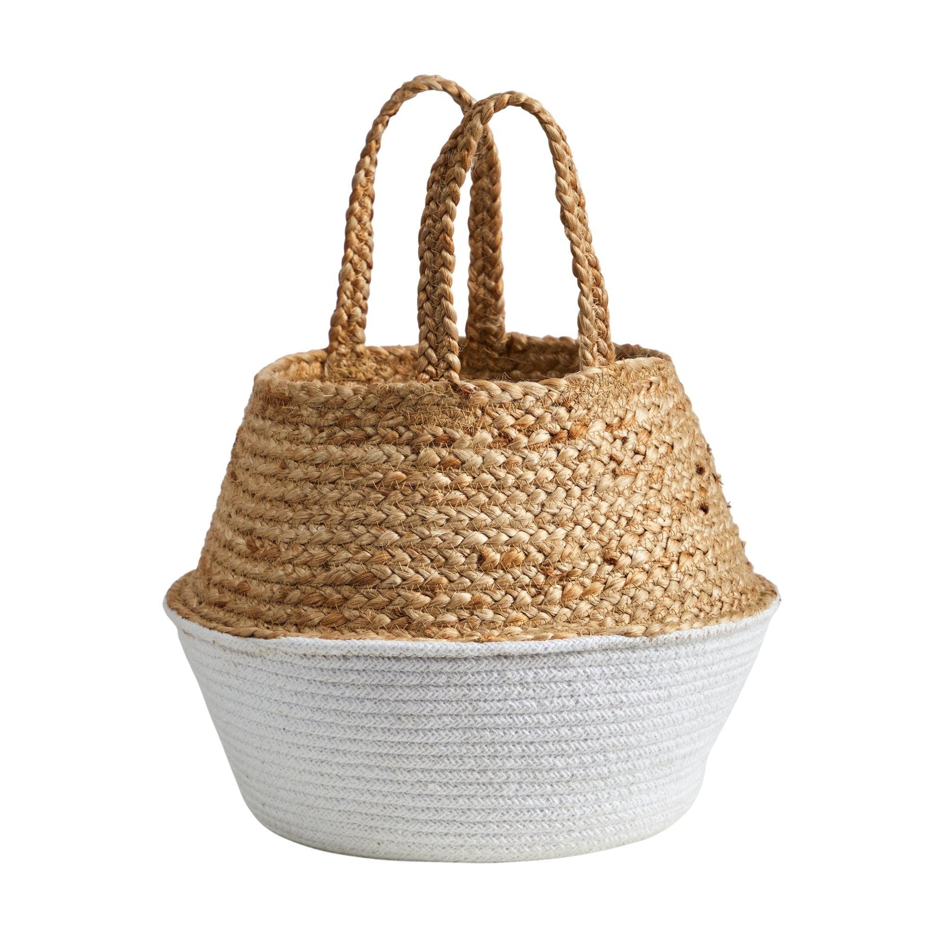 14” Boho Chic Handmade Cotton & Jute White Woven Planter - Tampa Home & Garden Store
