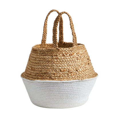 14” Boho Chic Handmade Cotton & Jute White Woven Planter - Tampa Home & Garden Store