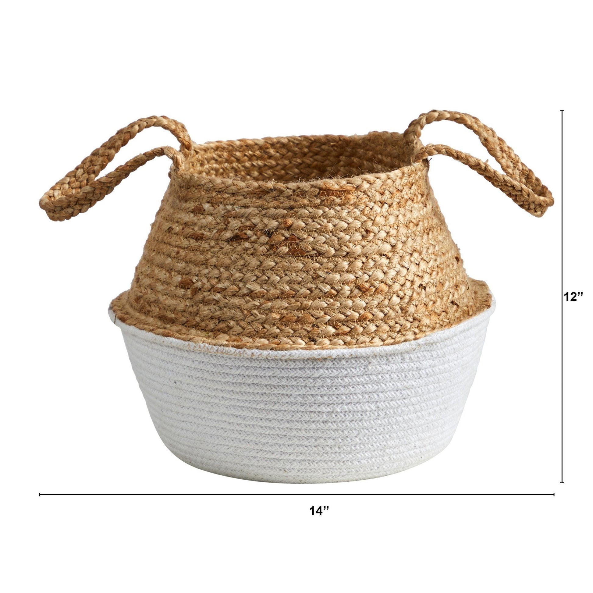 14” Boho Chic Handmade Cotton & Jute White Woven Planter - Tampa Home & Garden Store