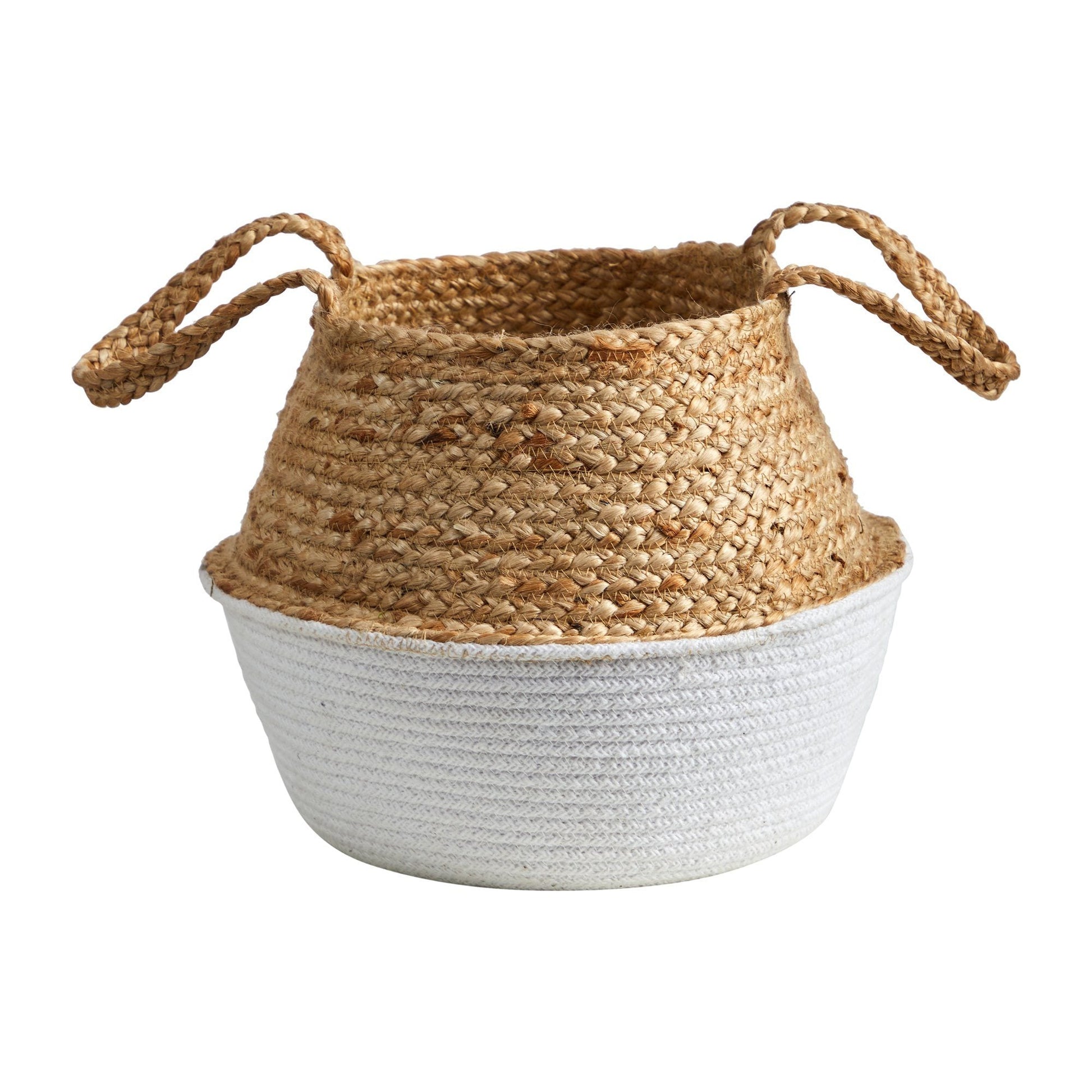 14” Boho Chic Handmade Cotton & Jute White Woven Planter - Tampa Home & Garden Store