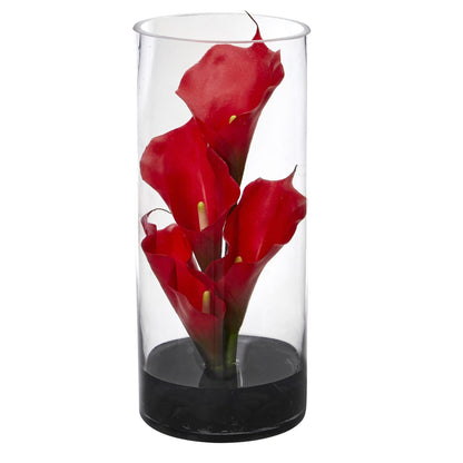 14” Calla Lily Artificial Arrangement in Cylinder Glass - Tampa Home & Garden Store