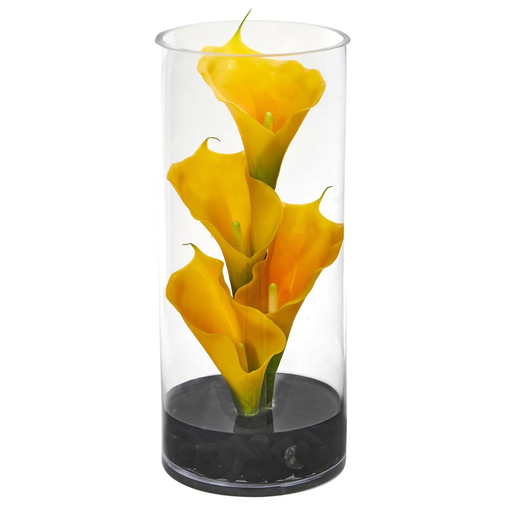 14” Calla Lily Artificial Arrangement in Cylinder Glass - Tampa Home & Garden Store