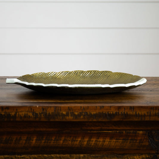 14" Gold and White Leaf Decorative Accent - Tampa Home & Garden Store