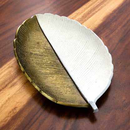 14" Gold and White Leaf Decorative Accent - Tampa Home & Garden Store
