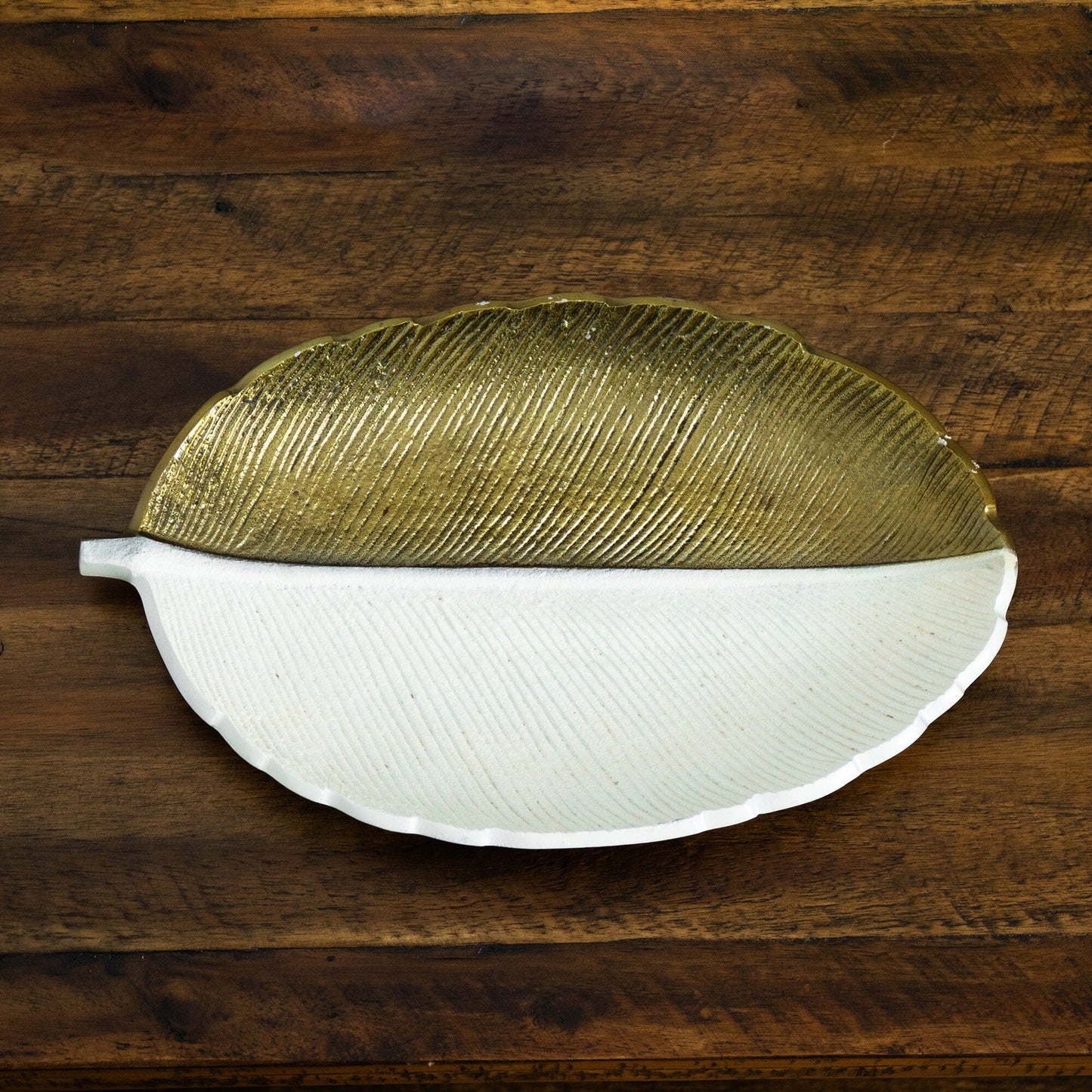 14" Gold and White Leaf Decorative Accent - Tampa Home & Garden Store