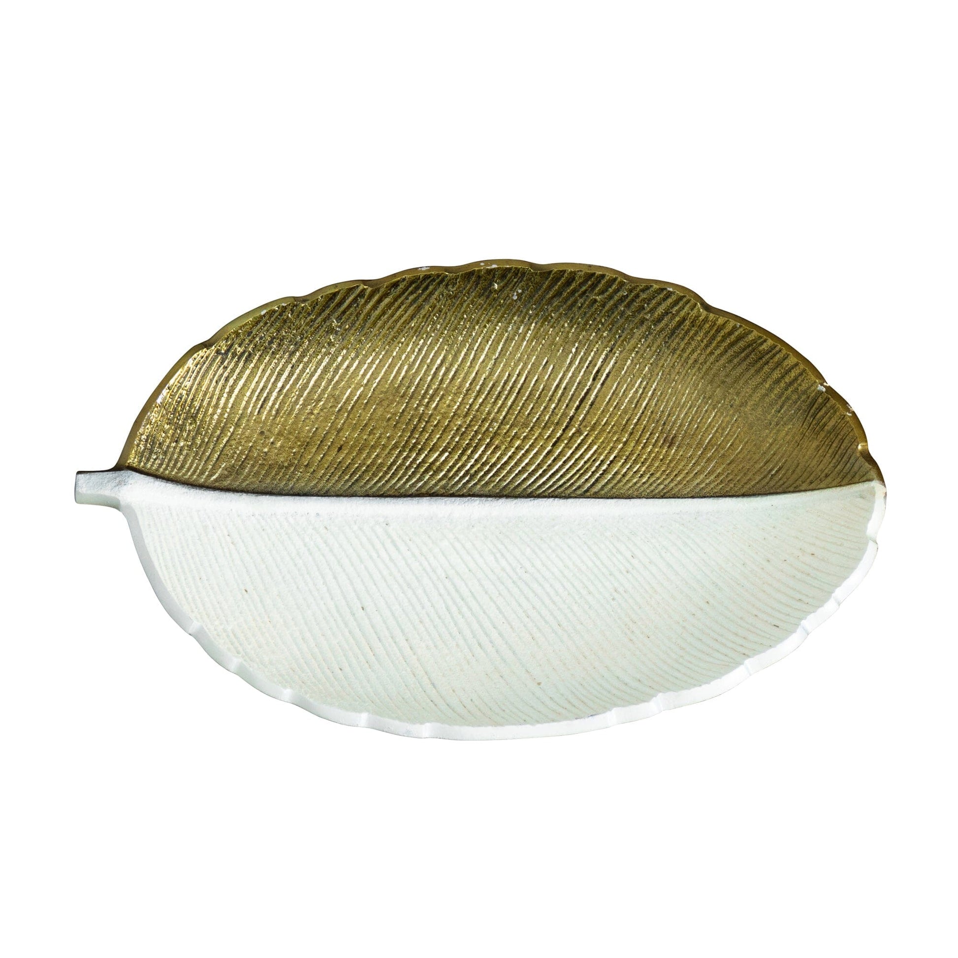 14" Gold and White Leaf Decorative Accent - Tampa Home & Garden Store