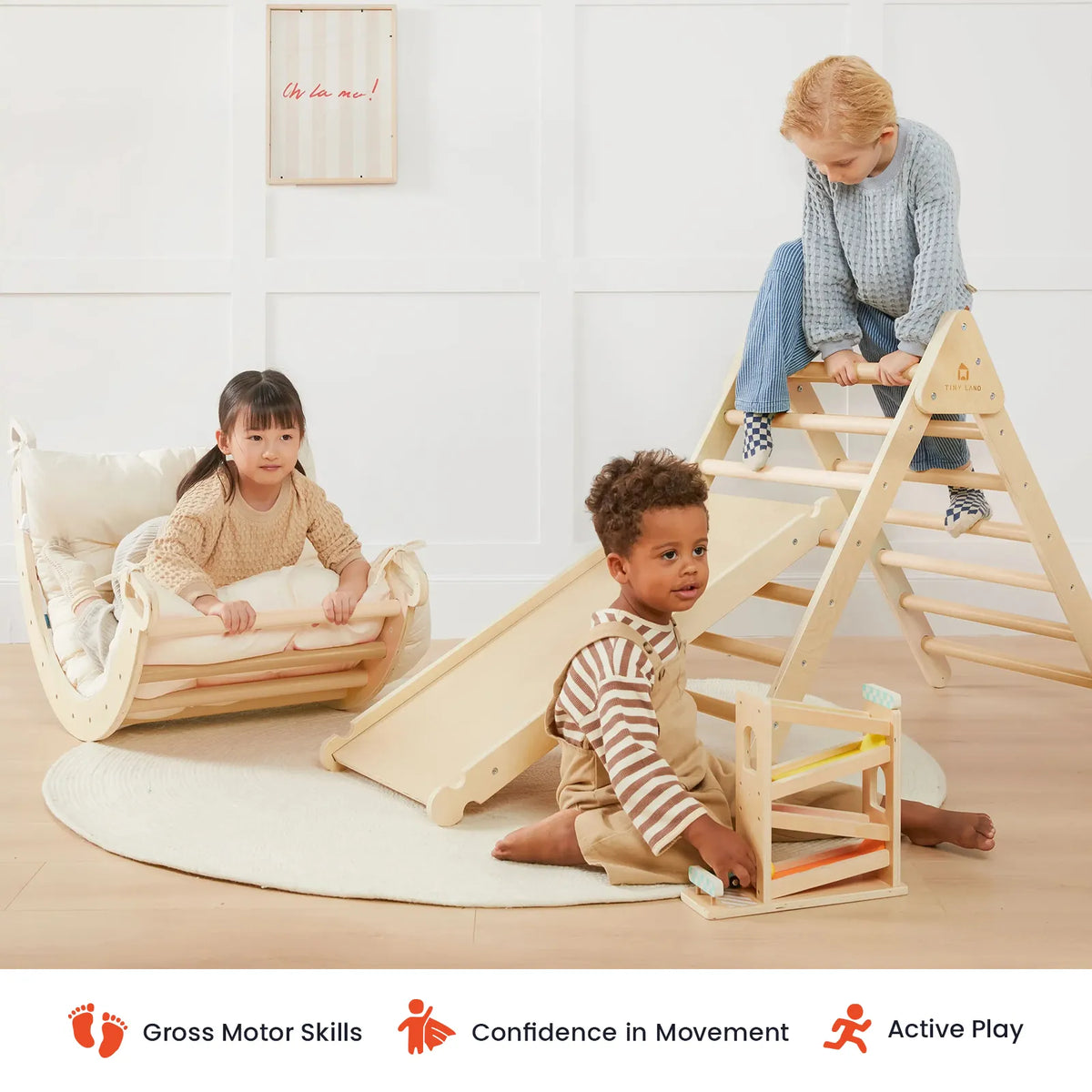 Tiny Land INC 7-in-1 Montessori climbing set with play pad, natural wooden climber on Tampa Home & Garden Store