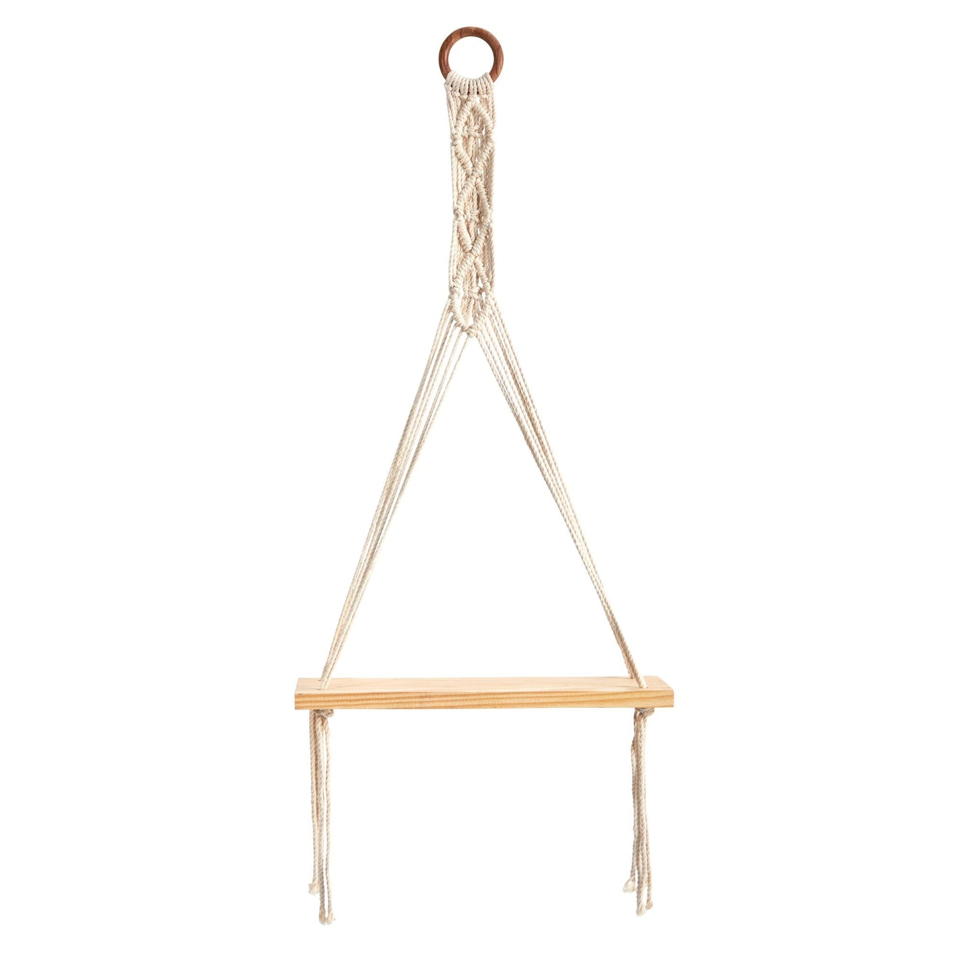 14” x 24” Handmade Macrame Wall Hanging with Wooden Shelf - Tampa Home & Garden Store
