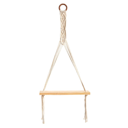 14” x 24” Handmade Macrame Wall Hanging with Wooden Shelf - Tampa Home & Garden Store