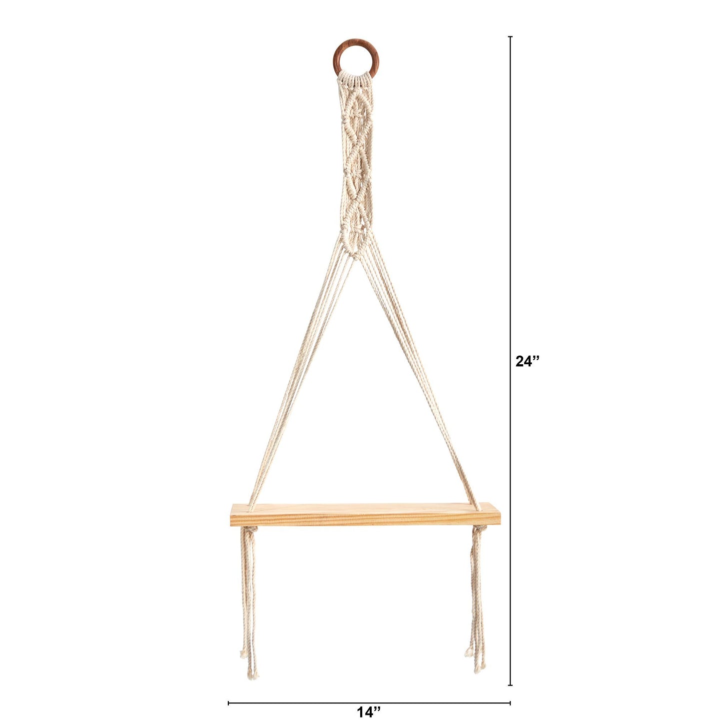 14” x 24” Handmade Macrame Wall Hanging with Wooden Shelf - Tampa Home & Garden Store