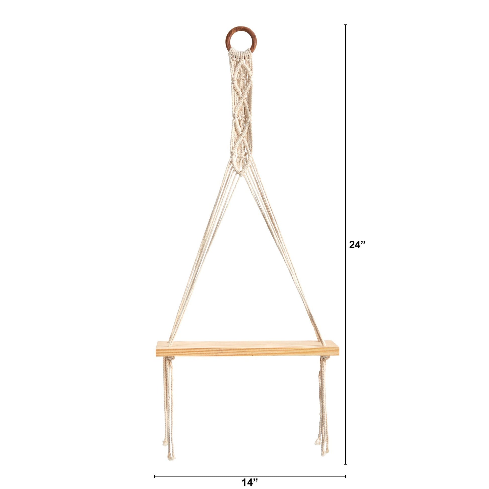 14” x 24” Handmade Macrame Wall Hanging with Wooden Shelf - Tampa Home & Garden Store