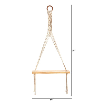 14” x 24” Handmade Macrame Wall Hanging with Wooden Shelf - Tampa Home & Garden Store