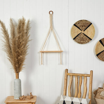 14” x 24” Handmade Macrame Wall Hanging with Wooden Shelf - Tampa Home & Garden Store