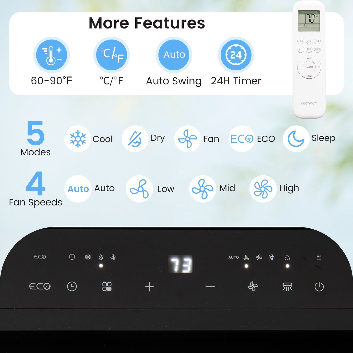 Aire acondicionado portátil con inversor de 14000 BTU, 3 en 1, con Wifi, color blanco