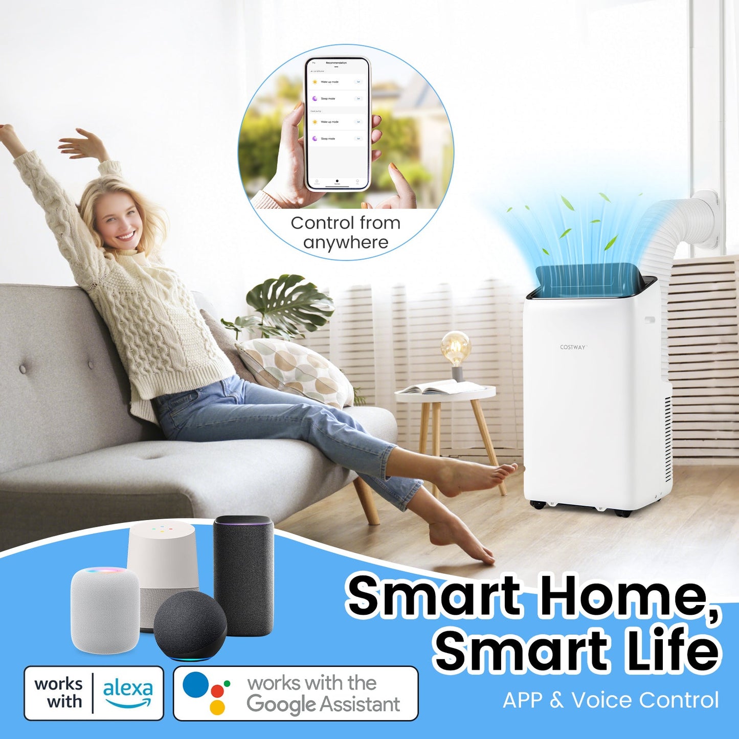 Aire acondicionado portátil con inversor de 14000 BTU, 3 en 1, con Wifi, color blanco