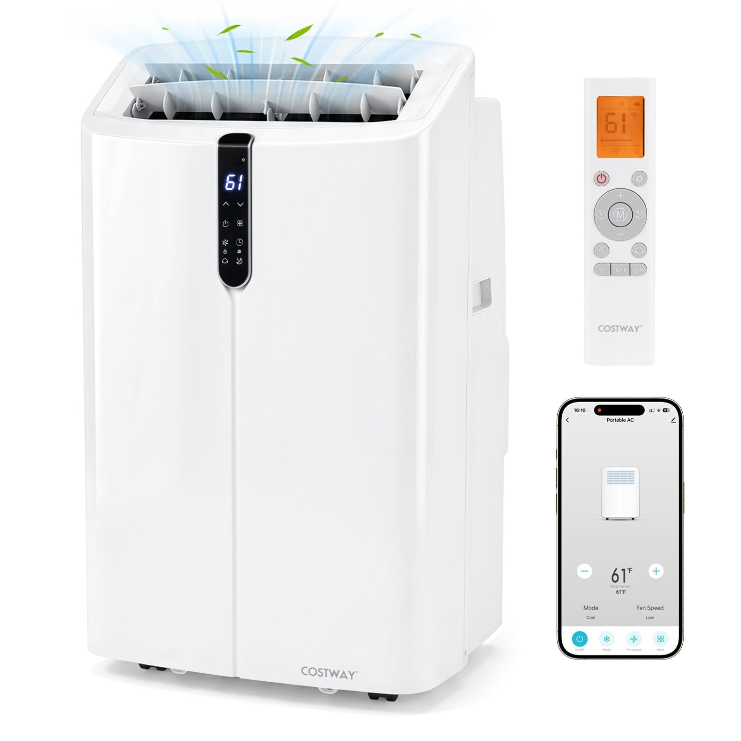 Costway 14000 BTU smart portable air conditioner with app and voice control, white with remote on Tampa Home & Garden Store