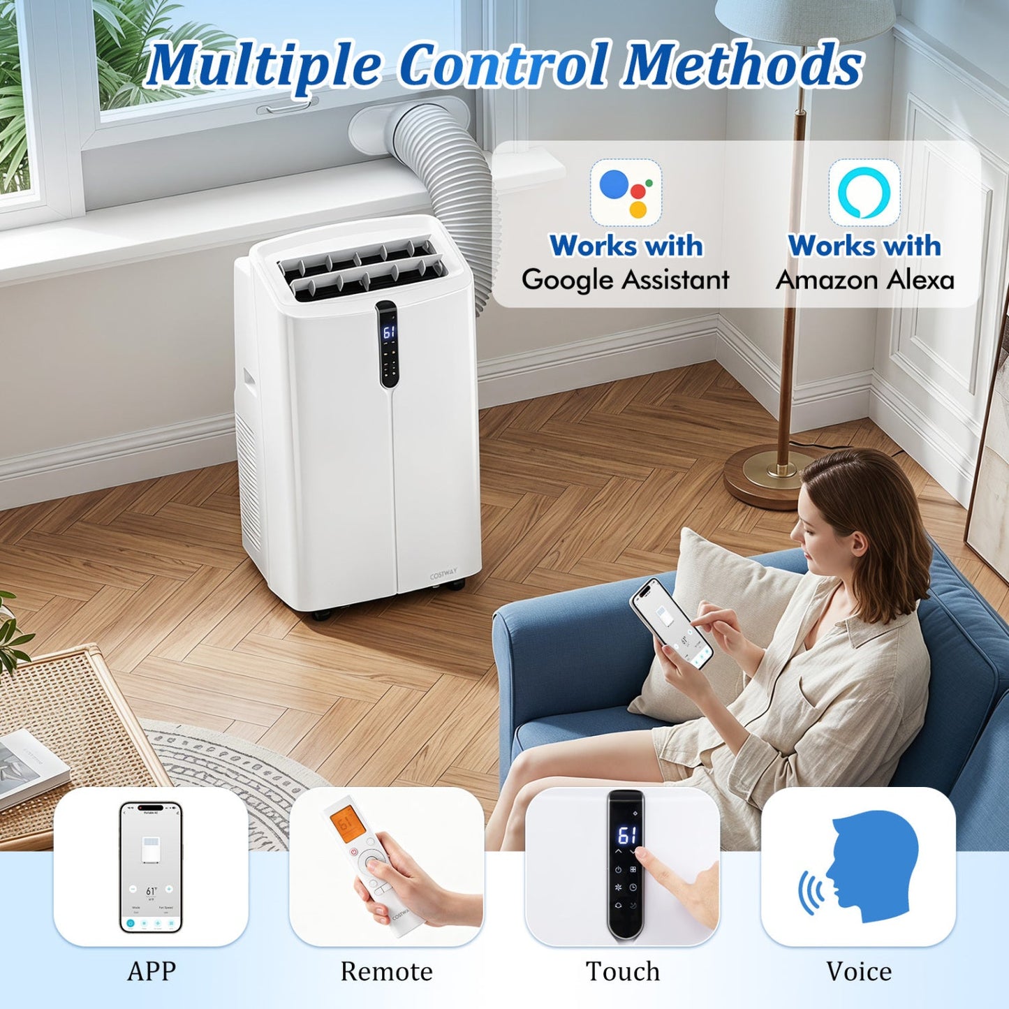 14000 BTU Smart Portable Air Conditioner DirectDeals white with digital display and vent hose on Tampa Home & Garden Store