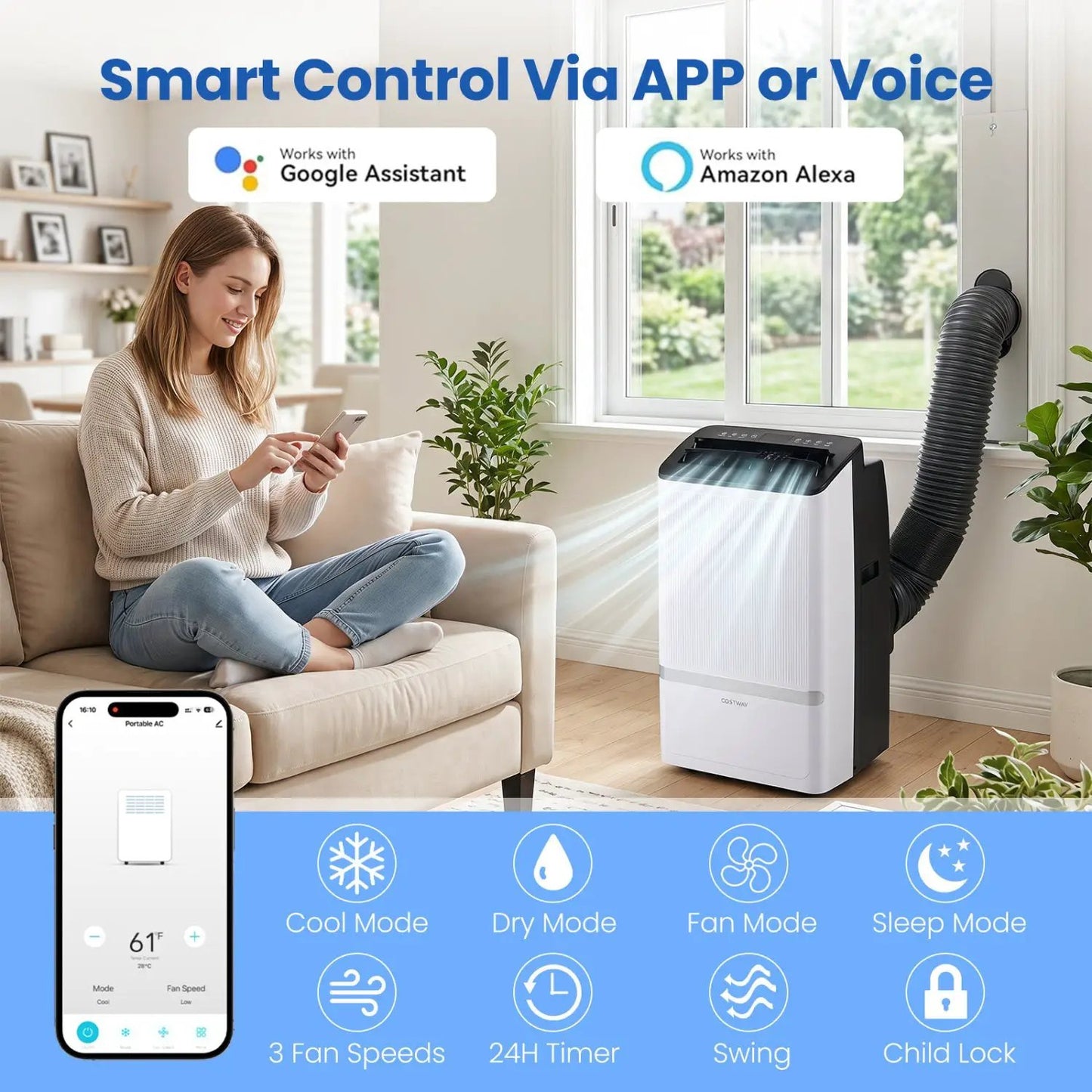 14000 BTU Portable AC With WiFi and Dehumidifier