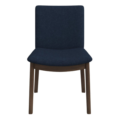 Mid-Century Modern dining chair navy blue fabric upholstery with wood legs on Tampa Home & Garden Store