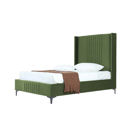 Promenade upholstered bed with tall green headboard and slatted base by HouseOfZazla on Tampa Home & Garden Store