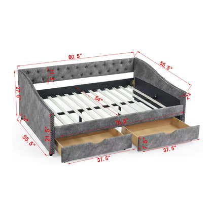 Upholstered Tufted Daybed and Storage Drawers