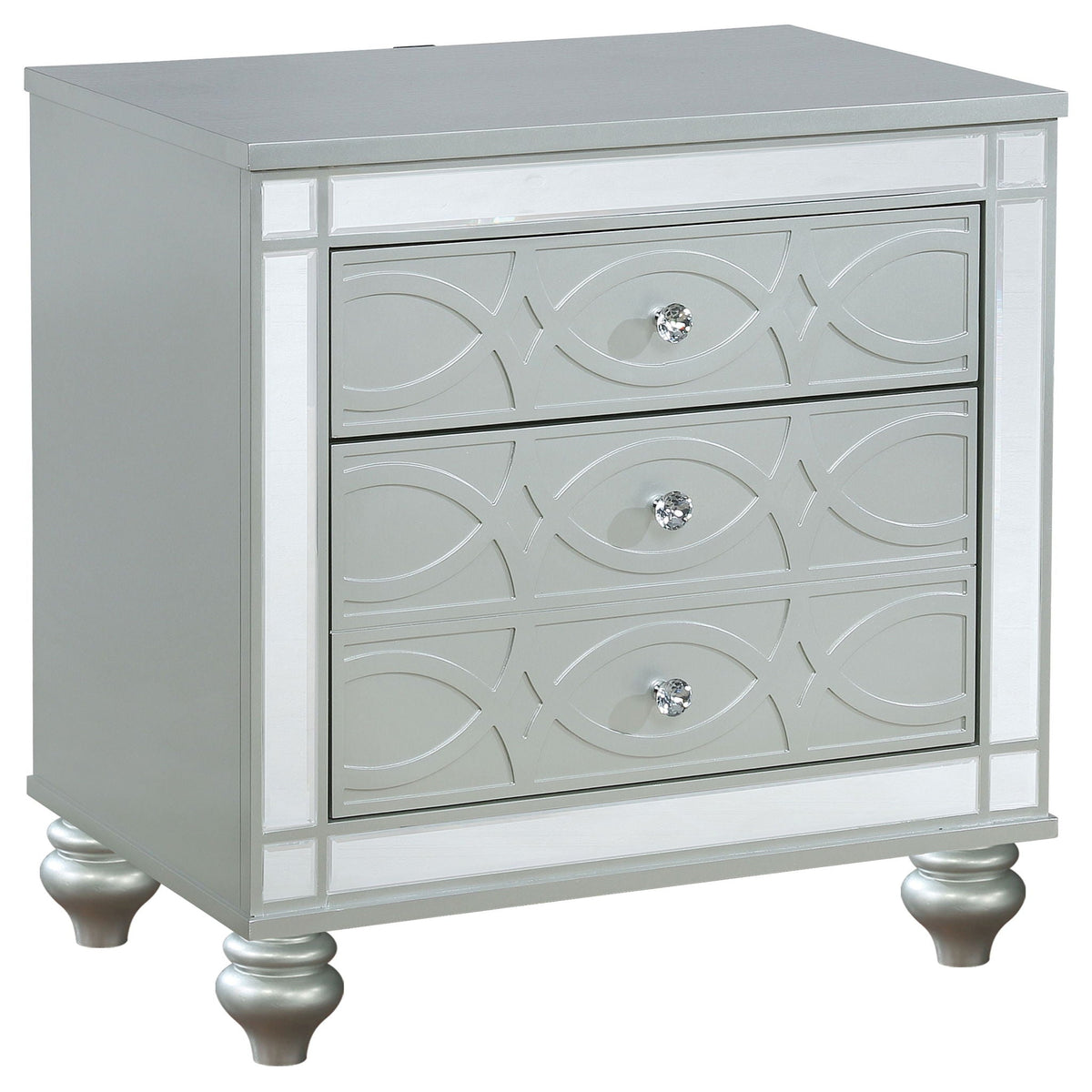 Arabesque silver mirrored dresser from 4 Piece Queen Bedroom Set with crystal knobs on Tampa Home & Garden Store