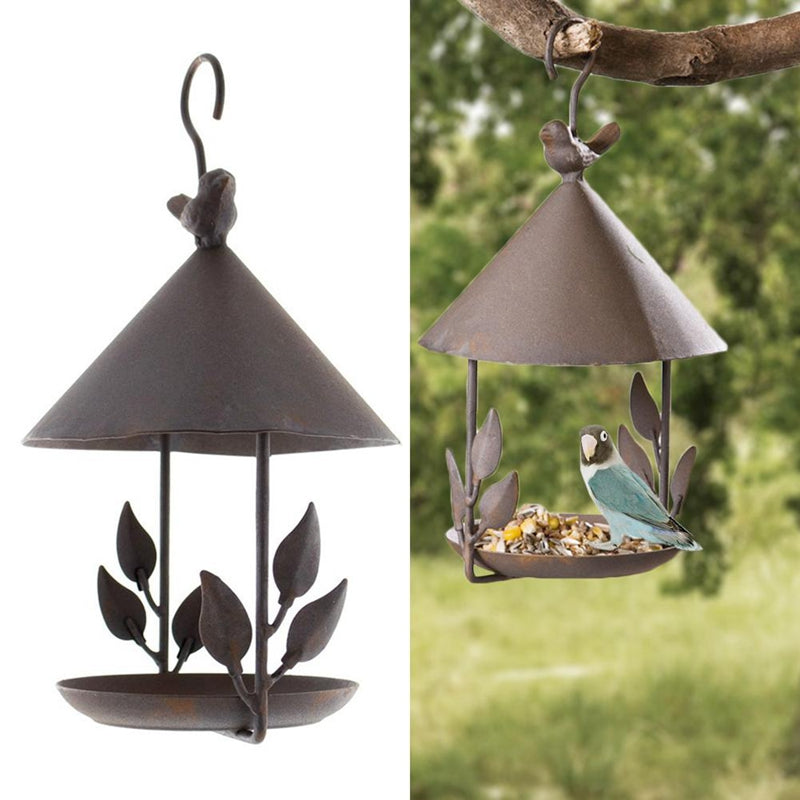 American-made old wrought iron bird feeder by Sell My Stuff with cone roof and leaf accents on Tampa Home & Garden Store
