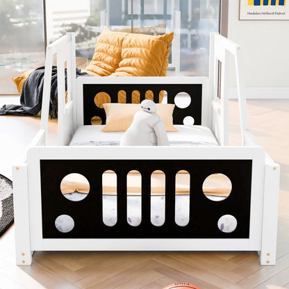 Classic Car Shaped Platform Bed With Wheels black panel orange pillow HouseOfZazla on Tampa Home & Garden Store